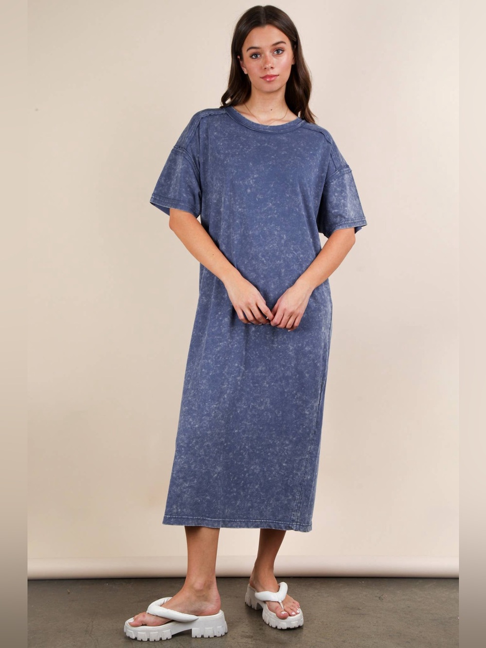 NWT Very J Mineral Washed Oversized Tee Maxi Dress in Denim 1X